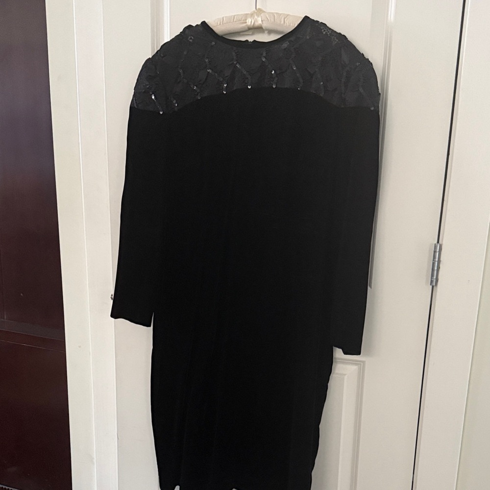 Black Velvet Long Sleeve Dress with Sequin Detail (NWOT)